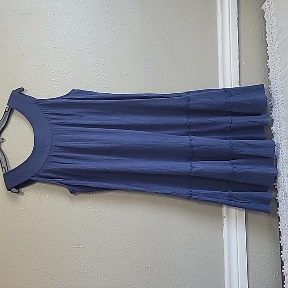 Essentials CottonSpring Summer Midi dress Size L sleeveless round neck blue - Picture 8 of 10